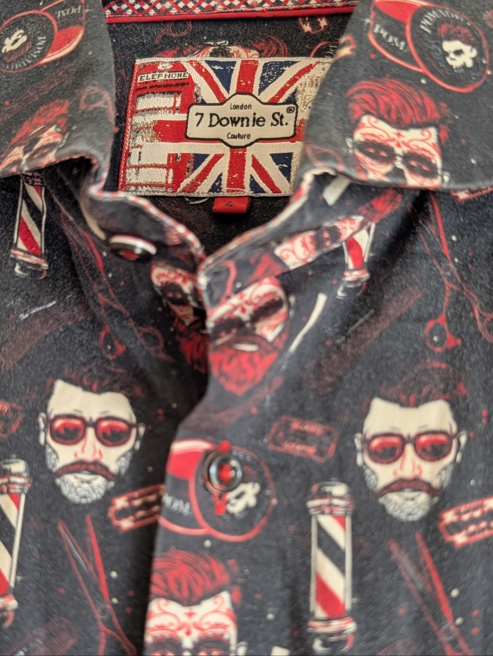 7 Downie St. Couture Barbershop Sugar Skull Shirt Day of the Dead Print Size L
